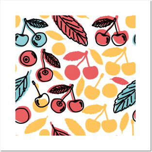 Bright summer cherries vector pattern Posters and Art